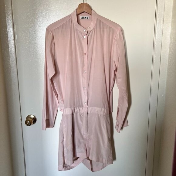 Acne Studios Blush Pink Silk Cotton Open Back Playsuit Romper 34 / XS​​​​​​​​​​ - Picture 2 of 7